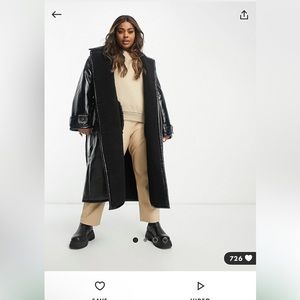 ASOS DESIGN Curve oversized bonded borg and vinyl trench coat in black *NEW*